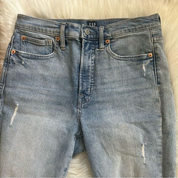 GAP True Skinny Jeans Deconstructed Raw Hem Light Indigo size 6 / 28 - Picture 6 of 7